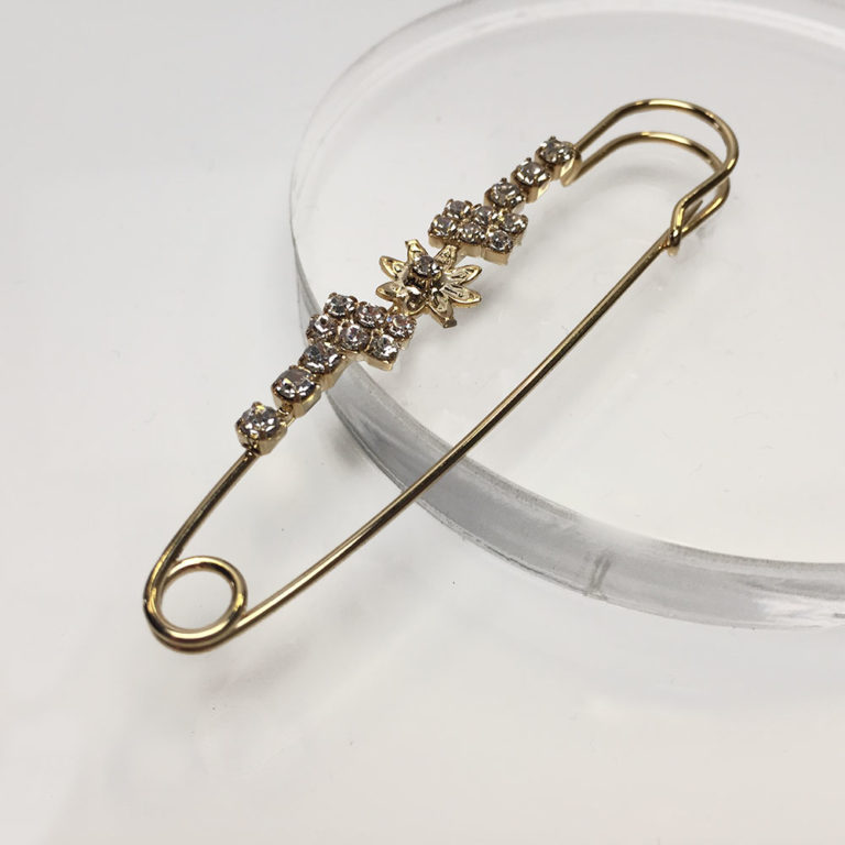 Spilla Floreale In Cristallo Zaffiro Con Finitura Rodio - Gioiello Donna 42mm